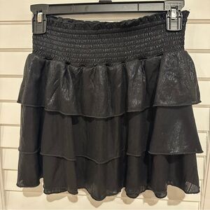 Katie J Girls NYC Brooke Mini Skirt Sz XL Shimmer Black Layered Smocked